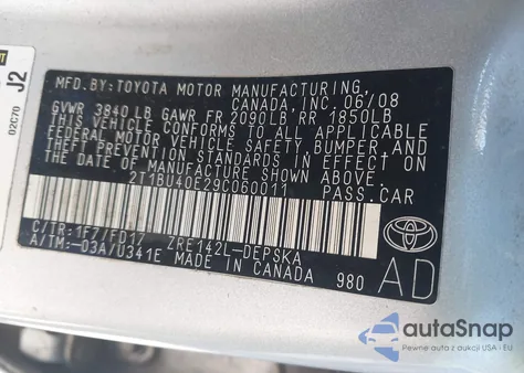 2009 Toyota Corolla S из США, поврежденный, VIN 2T1BU40E29C060011